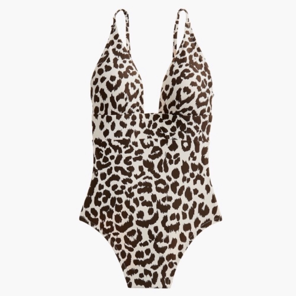 J. Crew Plunge V-neck One-piece Swimsuit, Leopard